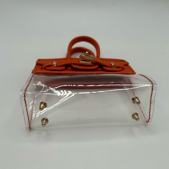 NEW Mini Purse Bag Charm Keychain Micro Pouch Compact Wallet Orange Transparent - Picture 9 of 10